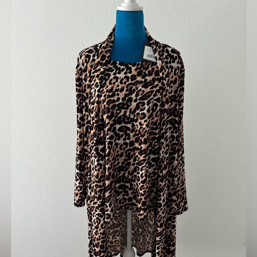 Leopard Print Open Cardigan Top and black pant